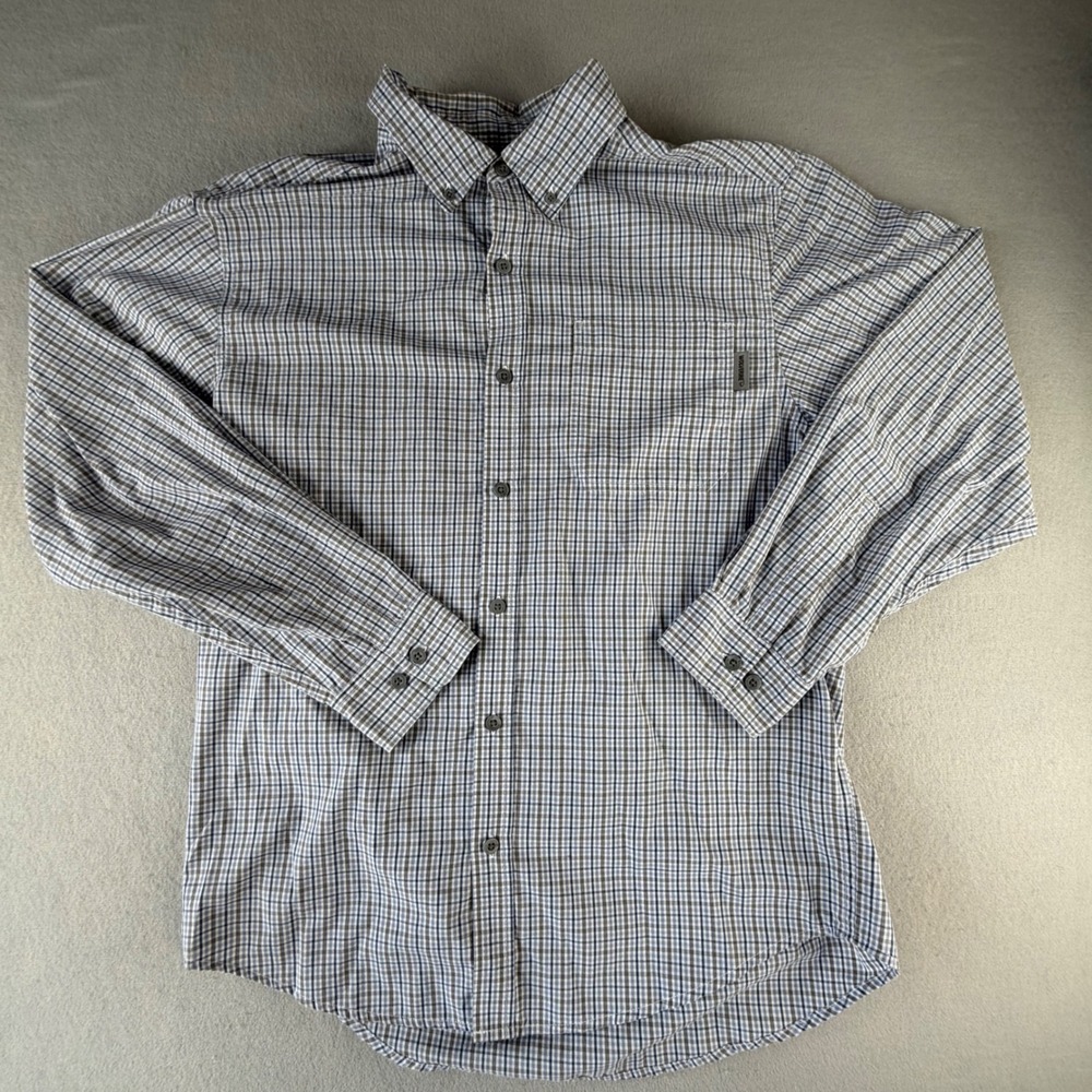 Wolverine Men's L Blue Gray Plaid Button Down Shirt Long Sleeve Workwear Pocket